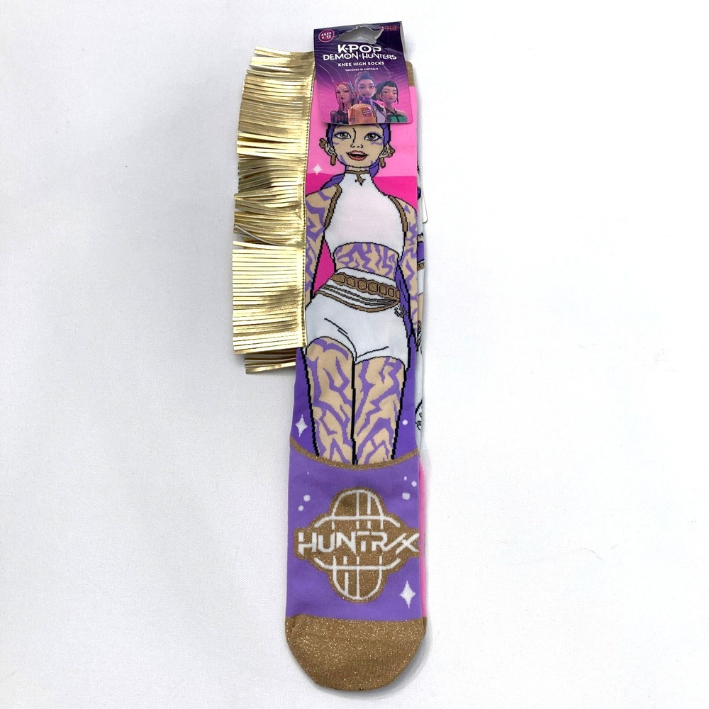 Madmia K-Pop Demon Hunters Gold Fringe Socks Knee High One Size Age 6-99 NEW